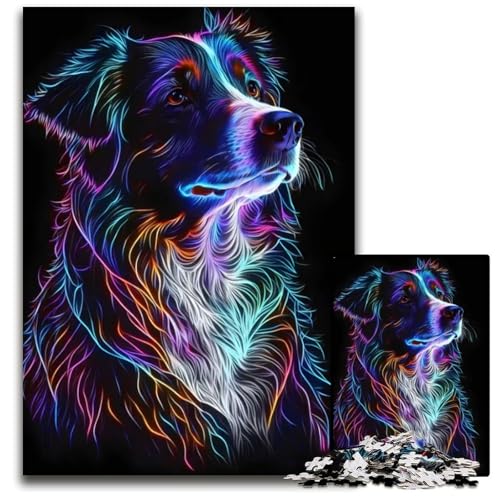 Puzzle 1000 Teile für Erwachsene Abstrakter Hund Holzpuzzle interaktives Familienspiel GehirnHerausforderung Lernspielzeug 1000 Teile (38 x 26 cm) von CXUOSADIP