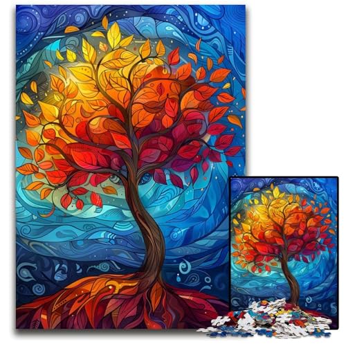 Puzzle 1000 Teile für Erwachsene Abstrakter bunter Baum Holzpuzzle interaktives Familienspiel GehirnHerausforderung Lernspielzeug 1000 Teile (38 x 26 cm) von CXUOSADIP