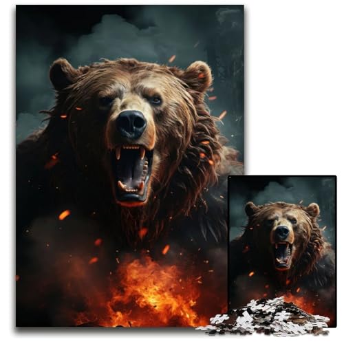 Puzzle 1000 Teile für Erwachsene Angry Bear Holzpuzzle farbenfrohe Heimdekoration und interaktives Familienspiel 1000 Teile (75 x 50 cm) von CXUOSADIP
