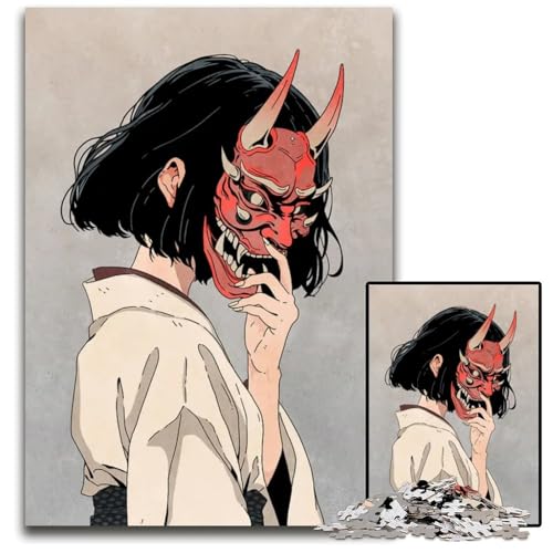 Puzzle 1000 Teile für Erwachsene Anime Oni Masked Girl Holzpuzzle für Erwachsene Familie und Freunde geeignet für Kinder ab 14 Jahren 1000 Teile (38 x 26 cm) von CXUOSADIP