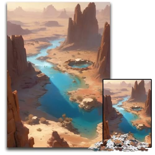 Puzzle 1000 Teile für Erwachsene AnimeLoFiLandschaft der Wüstenoase Holzpuzzle für Erwachsene Familie und Freunde geeignet für Kinder ab 14 Jahren 1000 Teile (38 x 26 cm) von CXUOSADIP