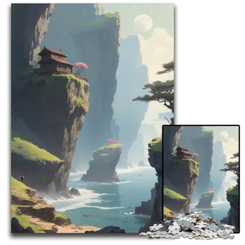 Puzzle 1000 Teile für Erwachsene AnimeLoFiLandschaft eines abgelegenen Berggipfelhauses Holzpuzzle perfekt für Halloween Weihnachten Geburtstagsgeschenk 1000 Teile (75 x 50 cm) von CXUOSADIP