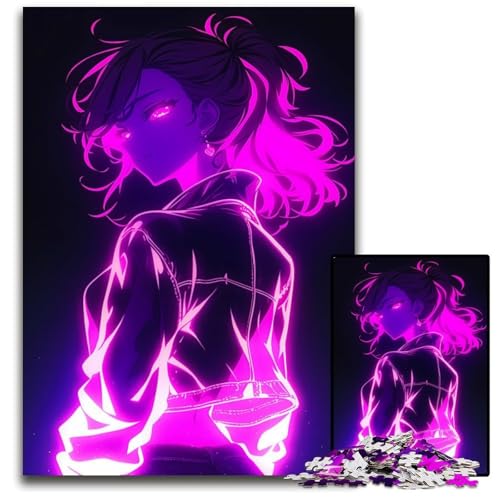 Puzzle 1000 Teile für Erwachsene AnimeMädchen in NeonLeuchten Holzpuzzle perfekt für Halloween Weihnachten Geburtstagsgeschenk 1000 Teile (75 x 50 cm) von CXUOSADIP