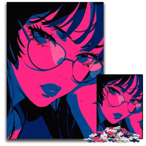 Puzzle 1000 Teile für Erwachsene AnimeMädchen mit Brille Holzpuzzle perfekt für Halloween Weihnachten Geburtstagsgeschenk 1000 Teile (38 x 26 cm) von CXUOSADIP