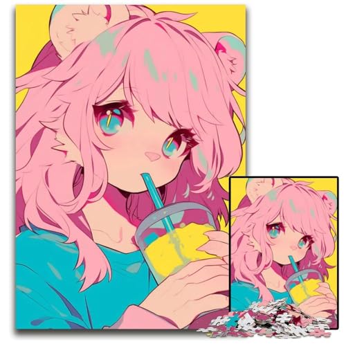 Puzzle 1000 Teile für Erwachsene AnimeMädchen mit Getränk Puzzles für Erwachsene perfekte DIYKunstdekoration oder Geburtstagsgeschenk 1000 Teile (75 x 50 cm) von CXUOSADIP