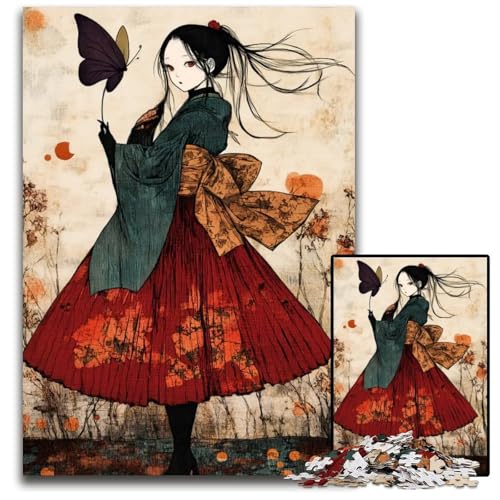 Puzzle 1000 Teile für Erwachsene AnimeMädchen mit Schmetterling Holzpuzzle perfekt für Halloween Weihnachten Geburtstagsgeschenk 1000 Teile (75 x 50 cm) von CXUOSADIP