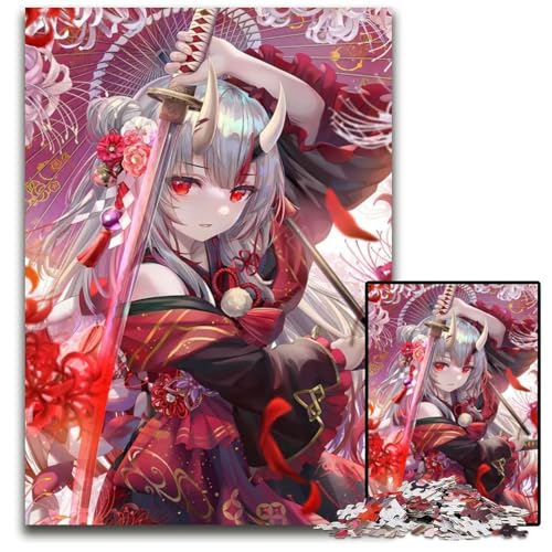 Puzzle 1000 Teile für Erwachsene AnimeMädchen mit Schwert Holzpuzzle für Erwachsene Familie und Freunde geeignet für Kinder ab 14 Jahren 1000 Teile (75 x 50 cm) von CXUOSADIP