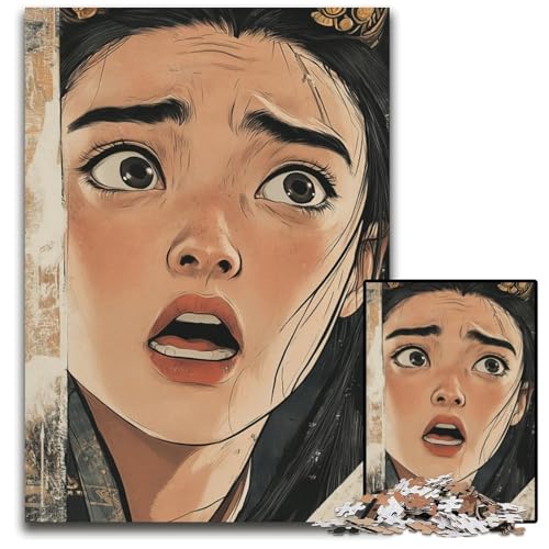 Puzzle 1000 Teile für Erwachsene AnimeMädchen mit ängstlichem Gesichtsausdruck Holzpuzzle perfekt für Halloween Weihnachten Geburtstagsgeschenk 1000 Teile (75 x 50 cm) von CXUOSADIP