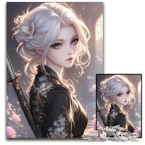 Puzzle 1000 Teile für Erwachsene AnimeSamuraiMädchen Holzpuzzle für Erwachsene Familie und Freunde geeignet für Kinder ab 14 Jahren 1000 Teile (38 x 26 cm) von CXUOSADIP