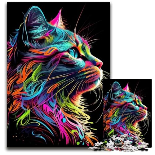Puzzle 1000 Teile für Erwachsene Bunte Katze süße Katze Holzpuzzle für Erwachsene anspruchsvolles Denkspiel für Teenager unterhaltsames interaktives Spiel für die ganze Familie 1000 Teile (75x50 cm) von CXUOSADIP