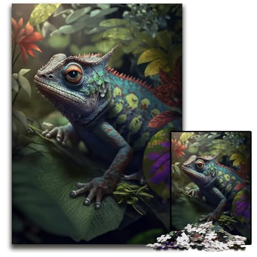 Puzzle 1000 Teile für Erwachsene Chamäleon im Dschungelstil Puzzles für Erwachsene Familie und Freunde geeignet für Kinder ab 14 Jahren 1000 Teile (38 x 26 cm) von CXUOSADIP