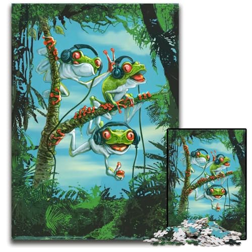Puzzle 1000 Teile für Erwachsene Chillin Tree Frog Trio Puzzles für Erwachsene Spielgeschenk Familieninteraktives Spiel Gehirnherausforderung Geschenk 1000 PCS (38 x 26 cm) von CXUOSADIP