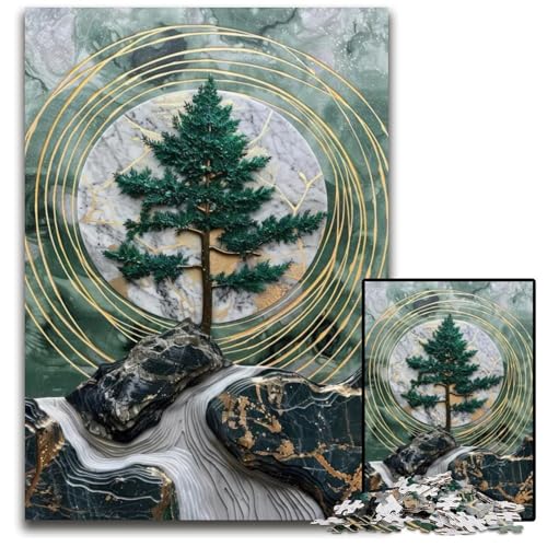 Puzzle 1000 Teile für Erwachsene D Grüner Baum und Marmormond Holzpuzzle Interaktives Familienspiel GehirnHerausforderung Lernspielzeug 1000 Teile (75 x 50 cm) von CXUOSADIP