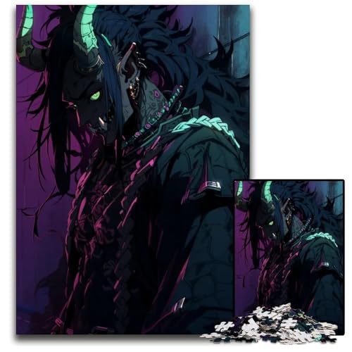 Puzzle 1000 Teile für Erwachsene Dämonische Figur in Neonlichtern Puzzles für Erwachsene Familienspielabend Spaß DIY dekoratives Kunstwerk 1000 PCS (75 x 50 cm) von CXUOSADIP