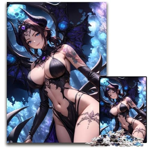 Puzzle 1000 Teile für Erwachsene Dark Angel AnimeIllustration Holzpuzzle perfekt für Halloween Weihnachten Geburtstagsgeschenk 1000 Teile (38 x 26 cm) von CXUOSADIP