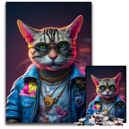 Puzzle 1000 Teile für Erwachsene Eine Anthropomorphe Katze Holzpuzzle interaktives Familienspiel GehirnHerausforderung Lernspielzeug 1000 Teile (75 x 50 cm) von CXUOSADIP