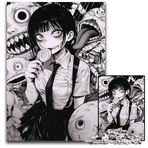 Puzzle 1000 Teile für Erwachsene Gruseliges AnimeMädchen mit Puppen Holzpuzzle für Erwachsene Familie und Freunde geeignet für Kinder ab 14 Jahren 1000 Teile (75 x 50 cm) von CXUOSADIP
