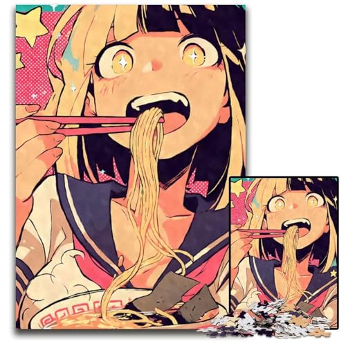 Puzzle 1000 Teile für Erwachsene Happy Anime Girl Eating Ramen Puzzles für Erwachsene perfekte DIYKunstdekoration oder Geburtstagsgeschenk 1000 Teile (75 x 50 cm) von CXUOSADIP