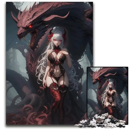 Puzzle 1000 Teile für Erwachsene Holzpuzzle Die Drachenkönigin perfekt als Halloween Weihnachts und Geburtstagsgeschenk 1000 Teile (75 x 50 cm) von CXUOSADIP