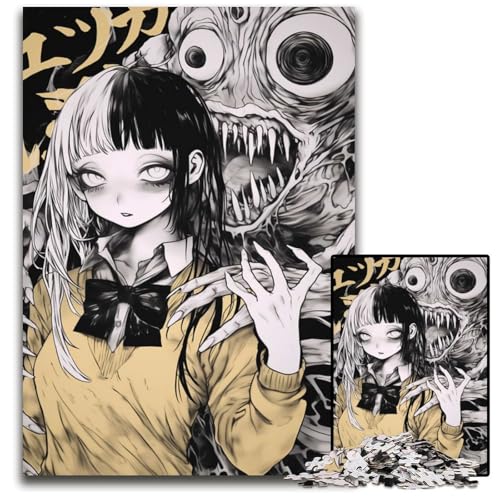 Puzzle 1000 Teile für Erwachsene HorrorAnimeMädchen und Monster Holzpuzzle perfekt für Halloween Weihnachten Geburtstagsgeschenk 1000 Teile (75 x 50 cm) von CXUOSADIP