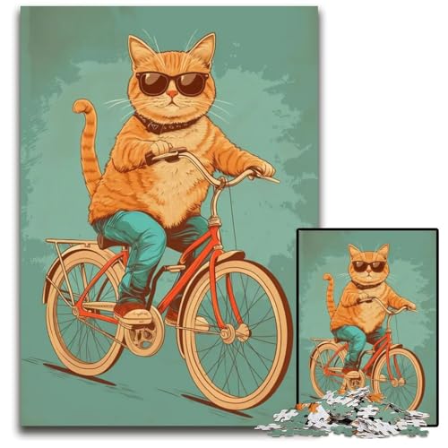 Puzzle 1000 Teile für Erwachsene Katze auf dem Fahrrad Puzzles für Erwachsene Familie und Freunde geeignet für Kinder ab 14 Jahren 1000 Teile (38 x 26 cm) von CXUOSADIP