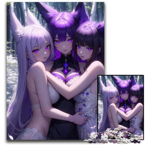 Puzzle 1000 Teile für Erwachsene Lila AnimeMädchenSchwestern Holzpuzzle für Erwachsene Familie und Freunde geeignet für Kinder ab 14 Jahren 1000 Teile (38 x 26 cm) von CXUOSADIP