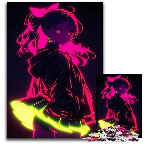 Puzzle 1000 Teile für Erwachsene NeonAnimeMädchen anspruchsvolle Puzzles interaktives Familienspiel DIY Heimdekoration Denksportaufgabe Geschenk 1000 PCS (75 x 50 cm) von CXUOSADIP