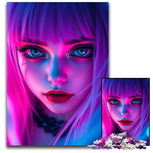 Puzzle 1000 Teile für Erwachsene NeonAnimeMädchenPorträt Puzzles für Erwachsene Familienspielabend Spaß DIY dekoratives Kunstwerk 1000 Teile (75 x 50 cm) von CXUOSADIP