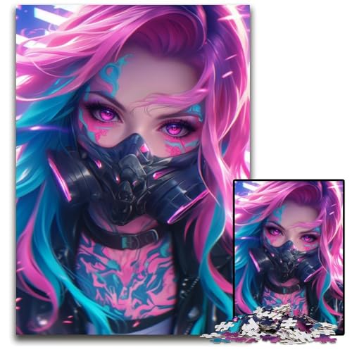 Puzzle 1000 Teile für Erwachsene NeonAnimeTattooMädchen mit Maske Holzpuzzle für Erwachsene Familie und Freunde geeignet für Kinder ab 14 Jahren 1000 Teile (75 x 50 cm) von CXUOSADIP