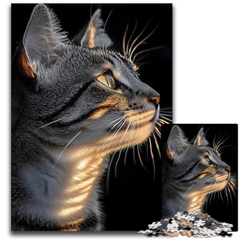 Puzzle 1000 Teile für Erwachsene Porträt Einer Abessinierkatze mit goldenem Licht Puzzles für Erwachsene Geburtstagsgeschenkidee anspruchsvolles Denkspiel 1000 Teile (75 x 50 cm) von CXUOSADIP