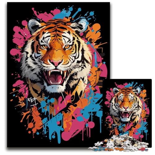 Puzzle 1000 Teile für Erwachsene TigerkopfGraffitiStil Holzpuzzle für Erwachsene anspruchsvolles Denkspiel für Teenager unterhaltsames interaktives Spiel für die ganze Familie 1000 Teile (75 x 50 cm) von CXUOSADIP
