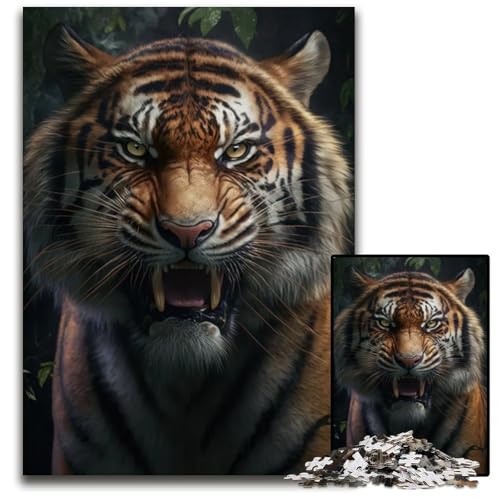 Puzzle 1000 Teile für Erwachsene Wütender Tiger Holzpuzzle Bunte Heimdekoration und interaktives Familienspiel 1000 Teile (75 x 50 cm) von CXUOSADIP