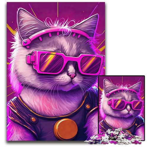 Puzzle 1000 Teile für Erwachsene abstrakte psychedelische Katze Holzpuzzle interaktives Familienspiel GehirnHerausforderung Lernspielzeug 1000 Teile (38 x 26 cm) von CXUOSADIP