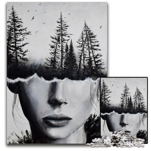 Puzzle 1000 Teile für Erwachsene abstraktes Gesicht Minimal Art Holzpuzzle pädagogische Aktivität für kognitive Fähigkeiten Verbesserung der kognitiven Fähigkeiten 1000 PCS (38 x 26 cm) von CXUOSADIP