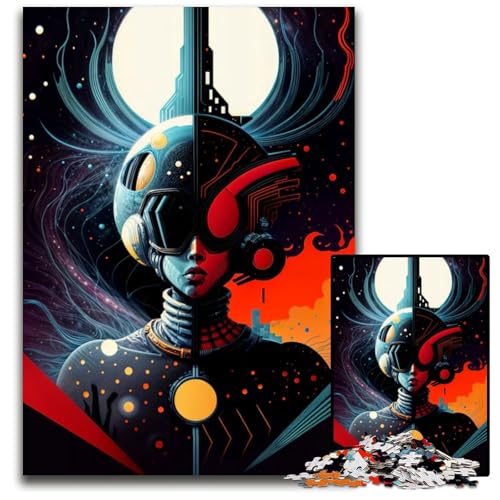 Puzzle 1000 Teile für Erwachsene abstraktes Gesicht im Weltraum Holzpuzzle interaktives Familienspiel GehirnHerausforderung Lernspielzeug 1000 Teile (38 x 26 cm) von CXUOSADIP