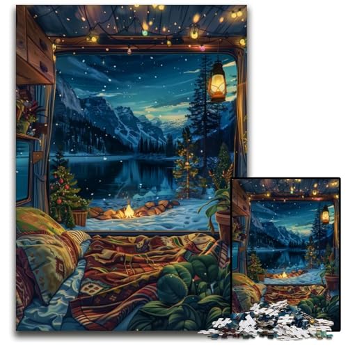 Puzzle 1000 Teile für Erwachsene gemütliches Weihnachtslager am See Holzpuzzle für Erwachsene Familie und Freunde geeignet für Kinder ab 14 Jahren 1000 Teile (38 x 26 cm) von CXUOSADIP