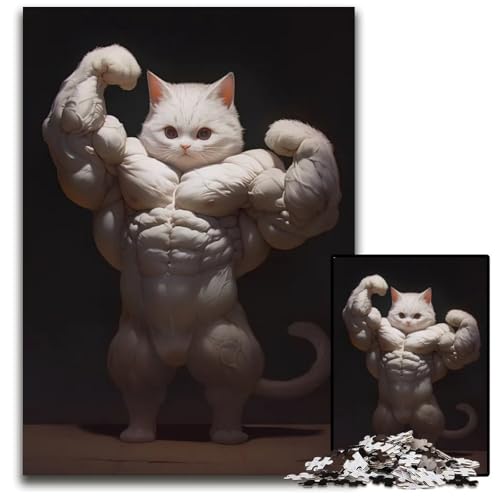 Puzzle 1000 Teile für Erwachsene lustige Katze die Muskeln Spielen lässt Puzzlespiel für Erwachsene Geschenk interaktives Familienspiel GehirnHerausforderung Geschenk 1000 PCS (38 x 26 cm) von CXUOSADIP