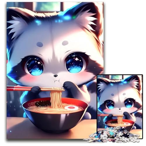 Puzzle 1000 Teile für Erwachsene süßer AnimeFuchs der Ramen isst Holzpuzzle für Erwachsene Familie und Freunde geeignet für Kinder ab 14 Jahren 1000 Teile (75 x 50 cm) von CXUOSADIP