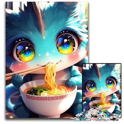 Puzzle 1000 Teile für Erwachsene süßer Drache der Ramen isst unmögliche Puzzles für Erwachsene Familienaktivität Denksportaufgabe Heimdekoration 1000 Teile (75 x 50 cm) von CXUOSADIP