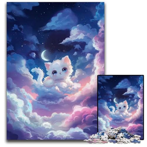 Puzzle 1000 Teile für Erwachsene weißes Kätzchen Traumwelt Holzpuzzle für Teenager Familienspaß DIYDenkspiel Geschenk 1000 Teile (75 x 50 cm) von CXUOSADIP