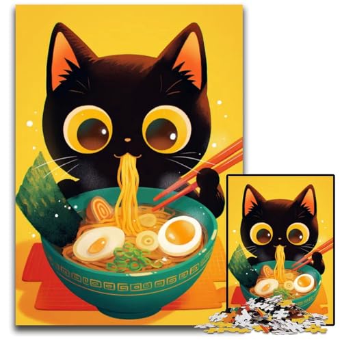 Puzzle Katze isst Ramen 1000 Teile unmögliches Puzzle für Erwachsene Lernspielzeug für Teenager HeimbüroDekor 1000 Teile (38 x 26 cm) von CXUOSADIP