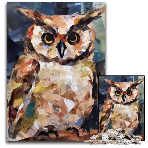 Puzzle für Erwachsene 1000 EulenPorträt aus zerrissenem Papier Holzpuzzle für Erwachsene interaktives Familienspiel GehirnHerausforderung Lernspielzeug 1000 Teile (75 x 50 cm) von CXUOSADIP