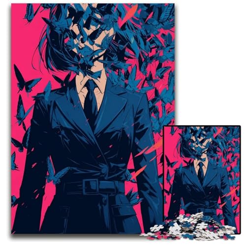 Puzzle für Erwachsene 1000 Stück Frau im Anzug mit Schmetterlingen Papierpuzzle für Erwachsene interaktives Familienspiel GehirnHerausforderung Lernspielzeug 1000 Teile (38 x 26 cm) von CXUOSADIP