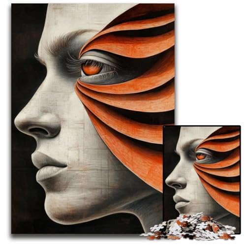 Puzzle für Erwachsene 1000 Stück abstraktes Porträt mit orangefarbenem Schleier Holzpuzzle für Erwachsene für Teenager und Familien Spaß zum Selbermachen Denkspiel Geschenk 1000 Teile (75 x 50 cm) von CXUOSADIP