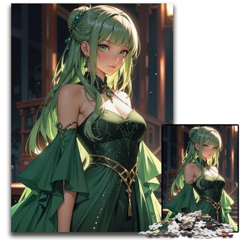 Puzzle für Erwachsene 1000 Stück grünhaariges AnimeMädchen Puzzle für Erwachsene Heimdekoration Denksportspiel für Teenager Familieninteraktion 1000 Teile (38 x 26 cm) von CXUOSADIP