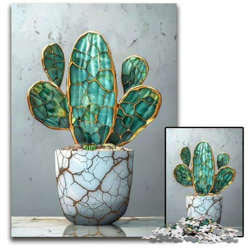 Puzzle für Erwachsene 1000 Teile Abstrakter KintsugiKaktus Holzpuzzle Heimdekoration Denksportspiel für Teenager und Familieninteraktion 1000 Teile (38 x 26 cm) von CXUOSADIP