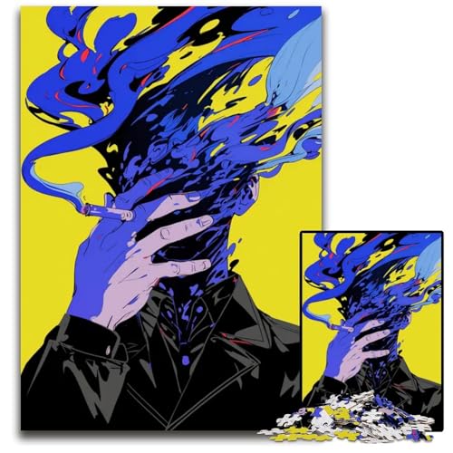 Puzzle für Erwachsene 1000 Teile Abstrakter Mann mit Rauch Holzpuzzle für Erwachsene für Teenager und Familien Spaß zum Selbermachen Denkspiel Geschenk 1000 Teile (75 x 50 cm) von CXUOSADIP