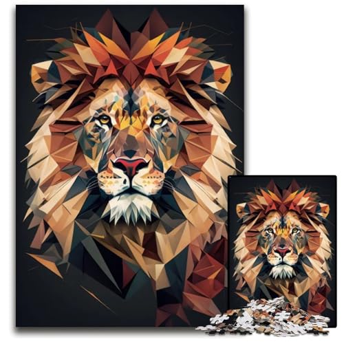 Puzzle für Erwachsene 1000 Teile Abstrakter geometrischer Löwe Holzpuzzle für Erwachsene für Teenager und Familien Spaß zum Selbermachen Denkspiel Geschenk 1000 Teile (38 x 26 cm) von CXUOSADIP