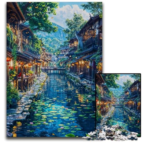 Puzzle für Erwachsene 1000 Teile AnimeFluss Fischdorf anspruchsvolle Puzzles interaktives Familienspiel Bastelgeschenk mit farbenfrohen Kunstwerken 1000 Teile (75 x 50 cm) von CXUOSADIP