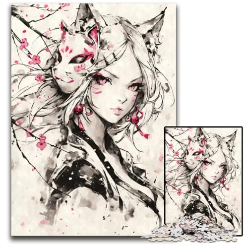 Puzzle für Erwachsene 1000 Teile AnimeKitsuneMädchen mit Maske schwierige Puzzles für Erwachsene interaktives Familienspiel Bastelgeschenk mit farbenfrohen Kunstwerken 1000 Teile (38 x 26 cm) von CXUOSADIP